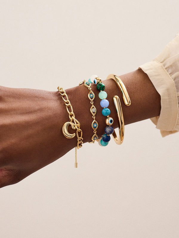 Evil Eye Semi-Precious Stretch Bracelet - Blue