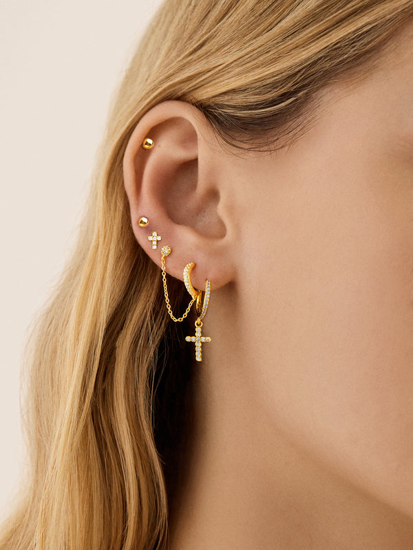 18K Gold Cross Earrings - Cross