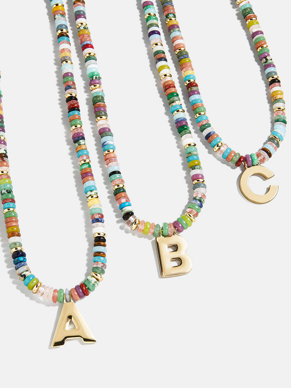 Marcella Semi-Precious Initial Necklace - Multi/Gold