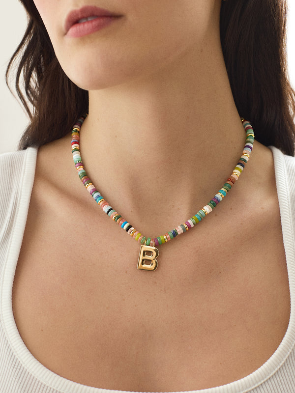 Marcella Semi-Precious Initial Necklace - Multi/Gold