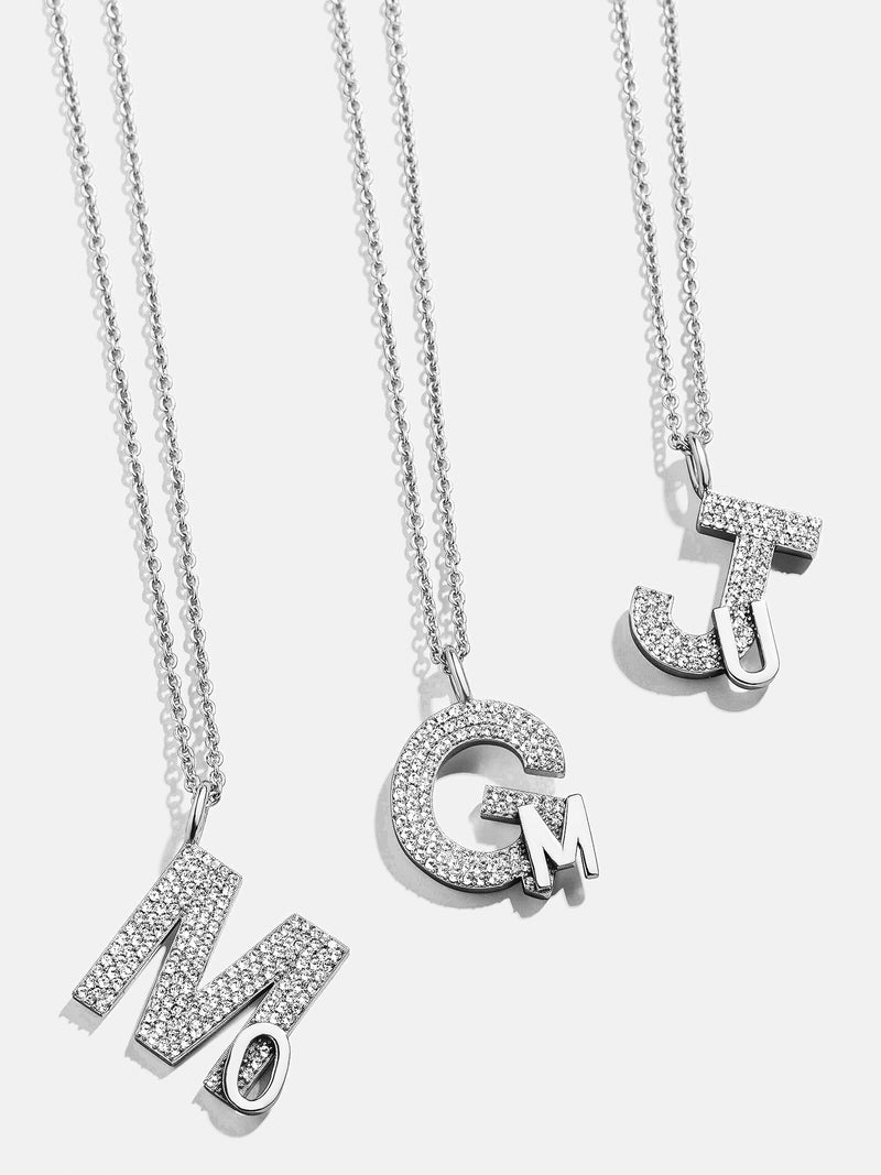 Custom Double Initial Pavé Necklace - Pavé/Silver