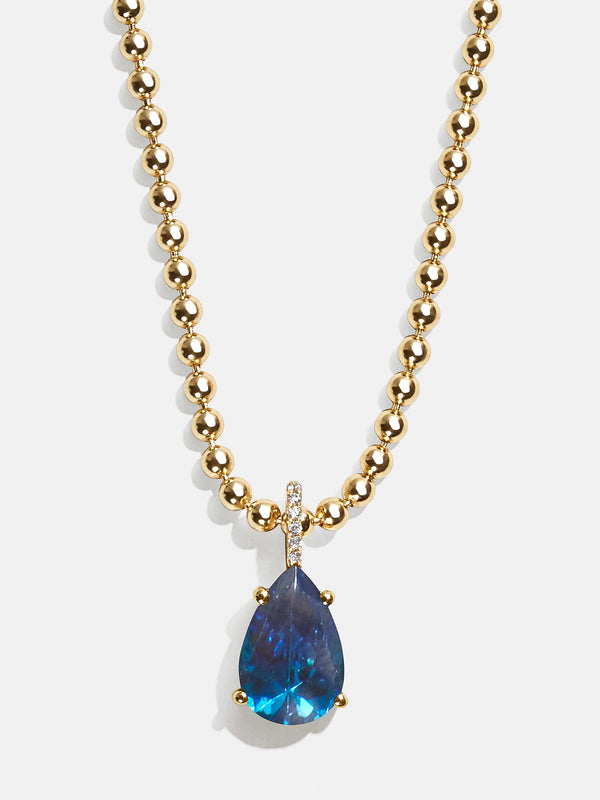 18K Gold Esther Birthstone Necklace - Blue Zircon