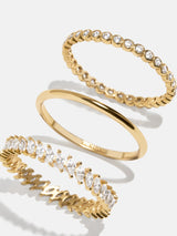 BaubleBar 18K Gold Willow Ring Set - Gold/Pavé - 
    18K Gold Plated Sterling Silver, Cubic Zirconia
  
