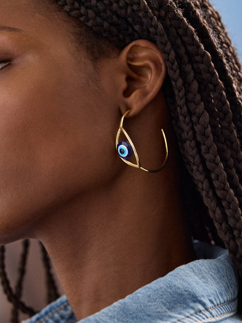 BaubleBar Evil Eye Hoop Earrings - Blue/Gold - 
    Evil eye hoop earrings 
  
