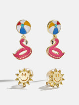 BaubleBar Vacation Mode Kids’ Clip-On Earring Set - Sun - 
    One pair of floatie earrings, one pair of sun earrings
  
