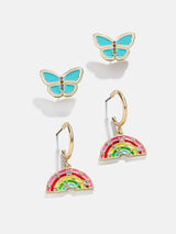 BaubleBar Happy Place Kids' Earring Set - Rainbow - 
    Rainbow huggie earrings, butterfly earrings
  
