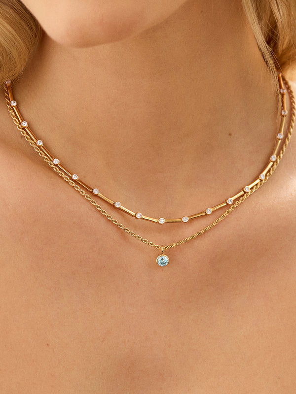 18K Gold Florence Birthstone Necklace - Blue Zircon