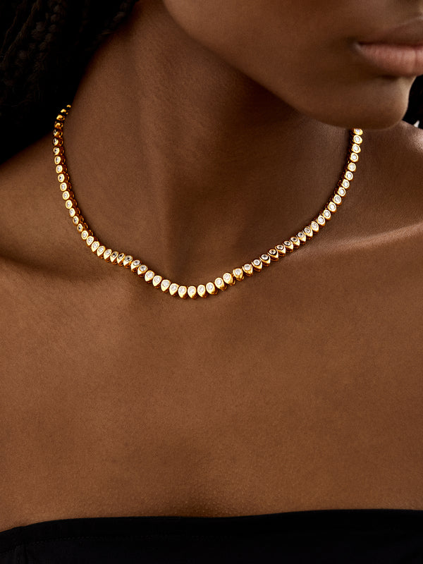 18K Gold Geraldine Tennis Necklace - Gold/Pavé