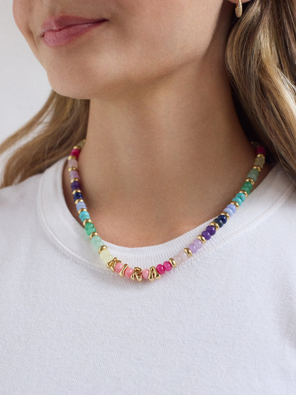 Custom Semi-Precious Bubble Necklace - Multi/Gold