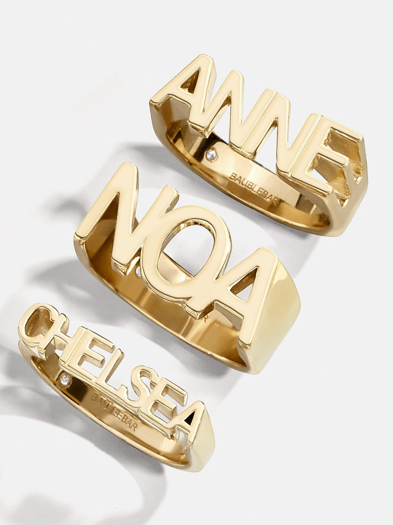 18K Gold Custom Fineline Nameplate Ring - Gold