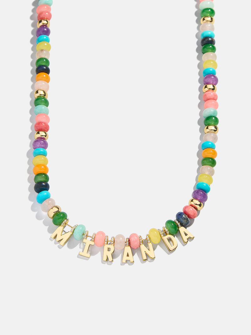 Custom Semi-Precious Nameplate Necklace - Multi