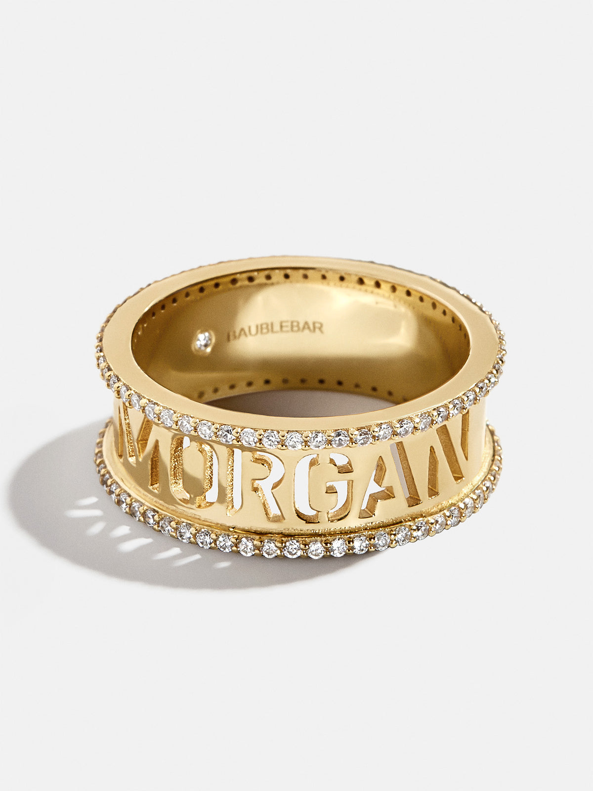 18K Gold Custom Barrel Name Cutout Ring - Gold