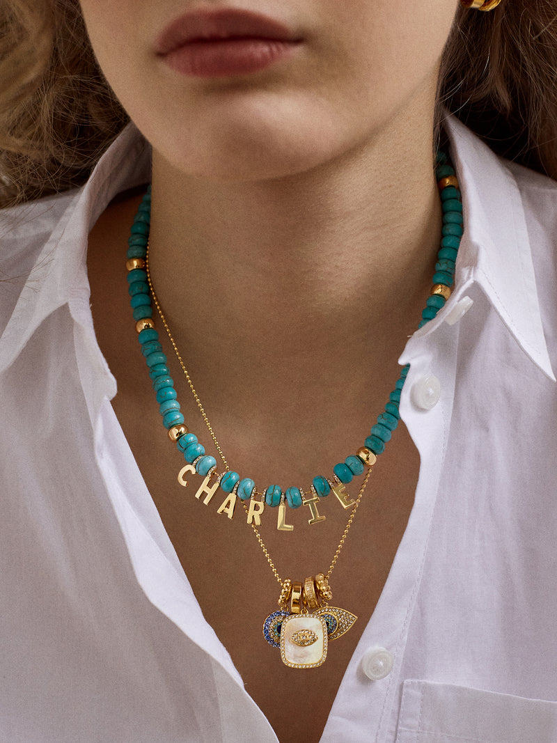 BaubleBar Custom Semi-Precious Nameplate Necklace - Turquoise - 
    Customizable semi-precious necklace 
  
