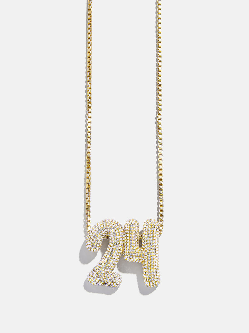 Lucky Number Bubble Necklace - Gold/Pavé