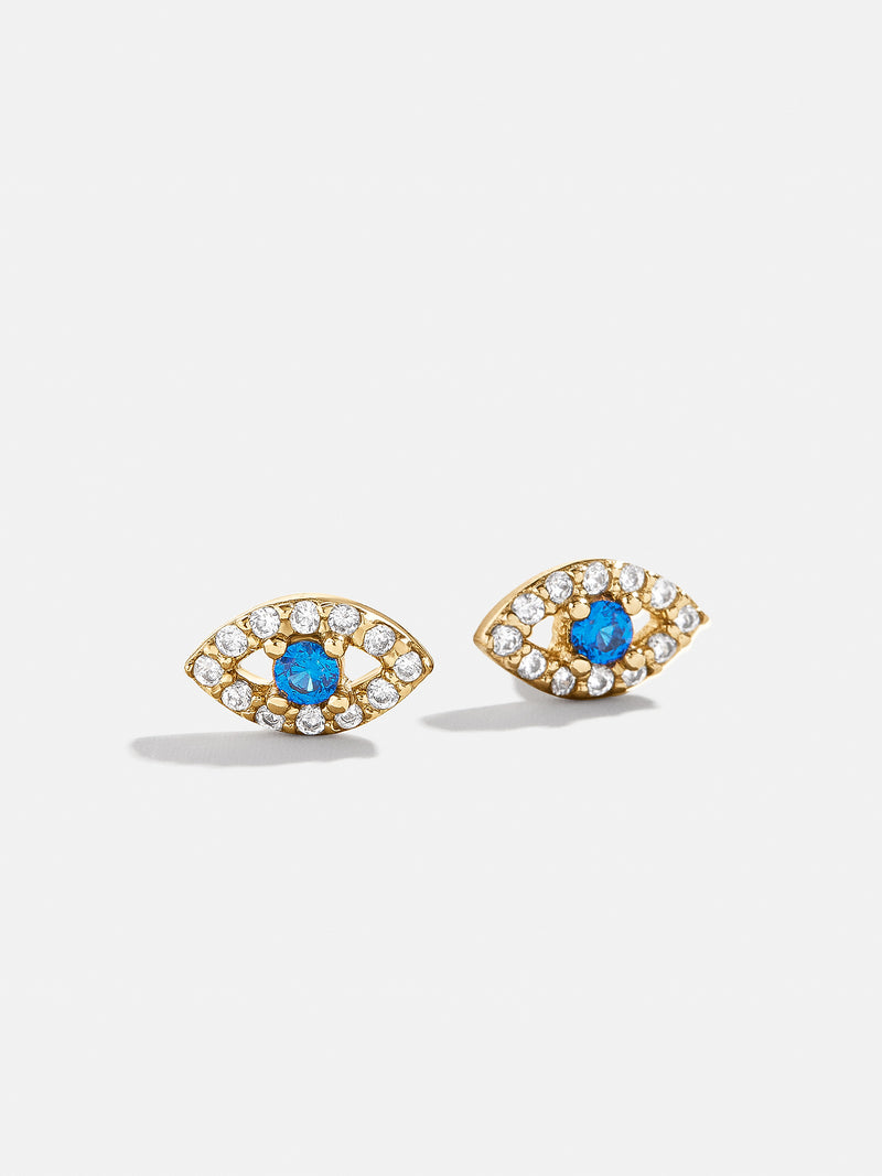 Ivy 18K Gold Stud Earrings - Blue