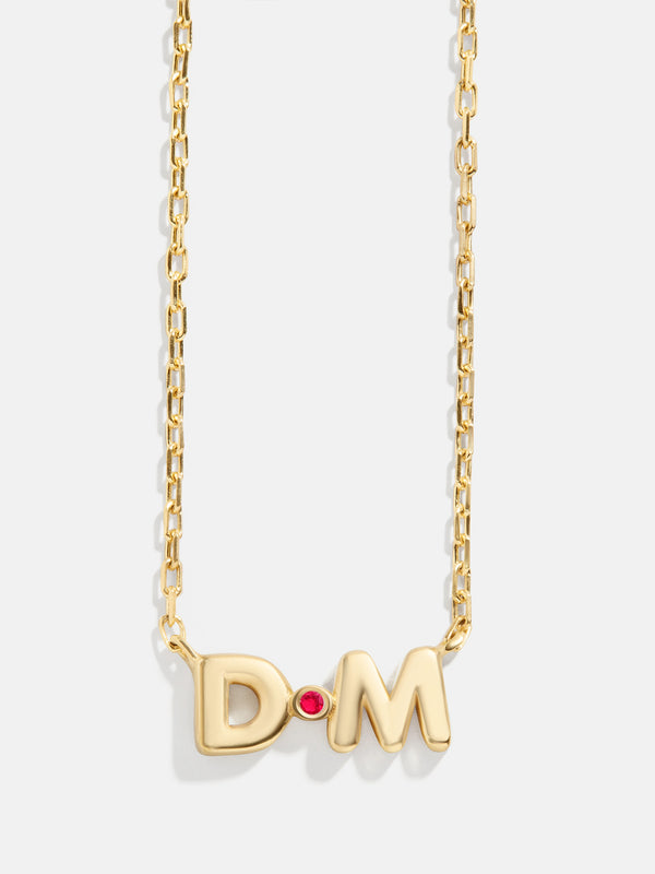 18K Gold Double Initial Birthstone Custom Necklace - Ruby