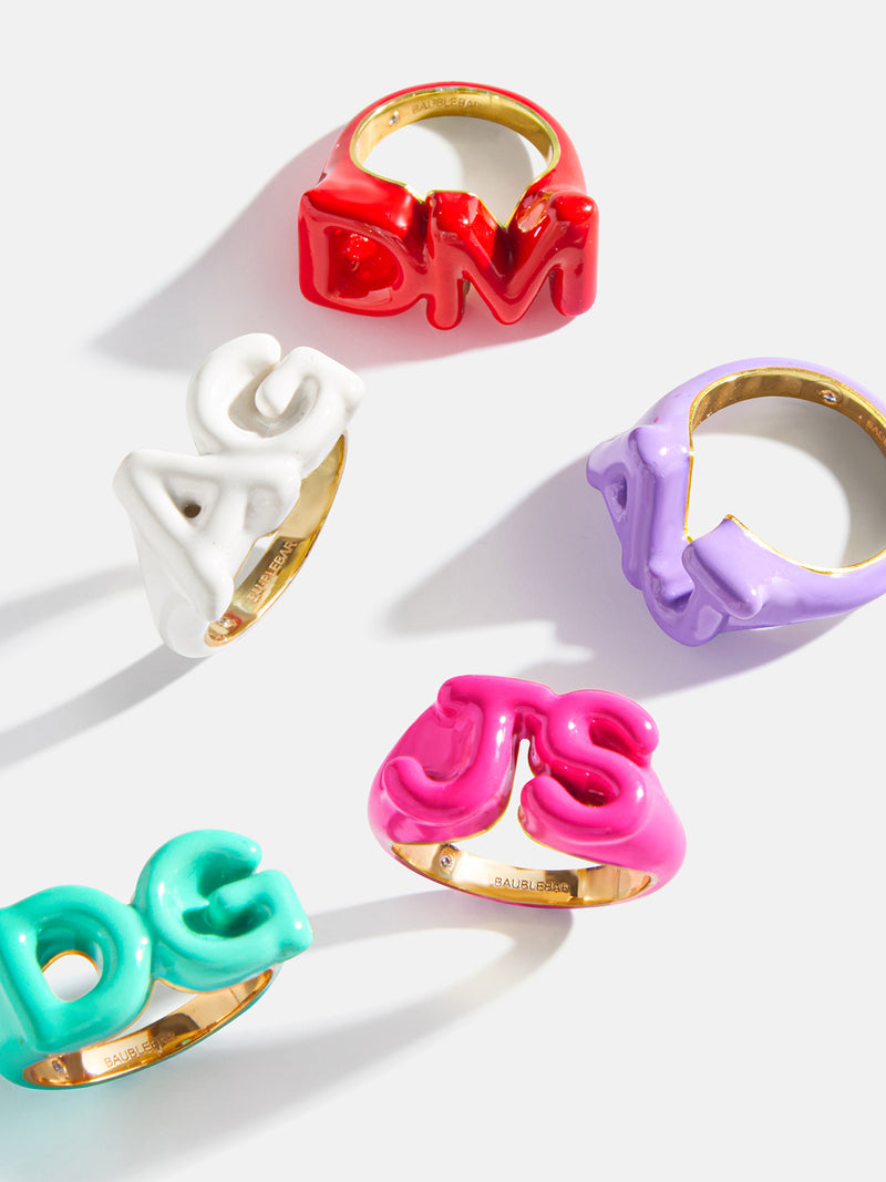 Double Initial Custom Block Ring - Hot Pink