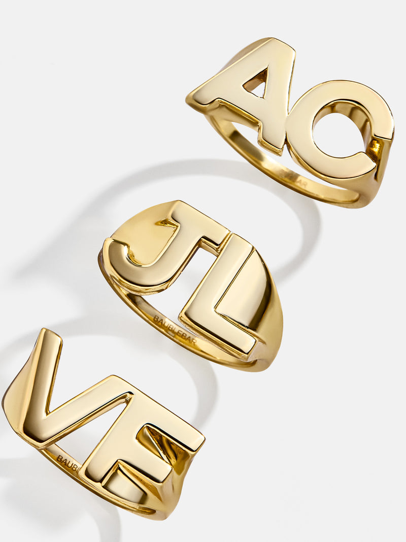 18K Gold Double Initial Custom Block Ring - 18K Gold Plated Sterling Silver