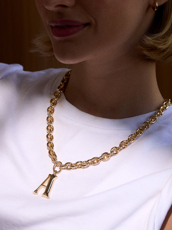 Chunky Chain Initial Necklace - Gold