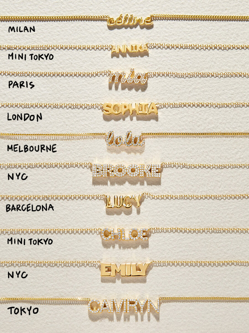 BaubleBar 18K Gold Custom Nameplate Necklace - Mini Tokyo - 
    18K Gold Plated Sterling Silver, Cubic Zirconia
  
