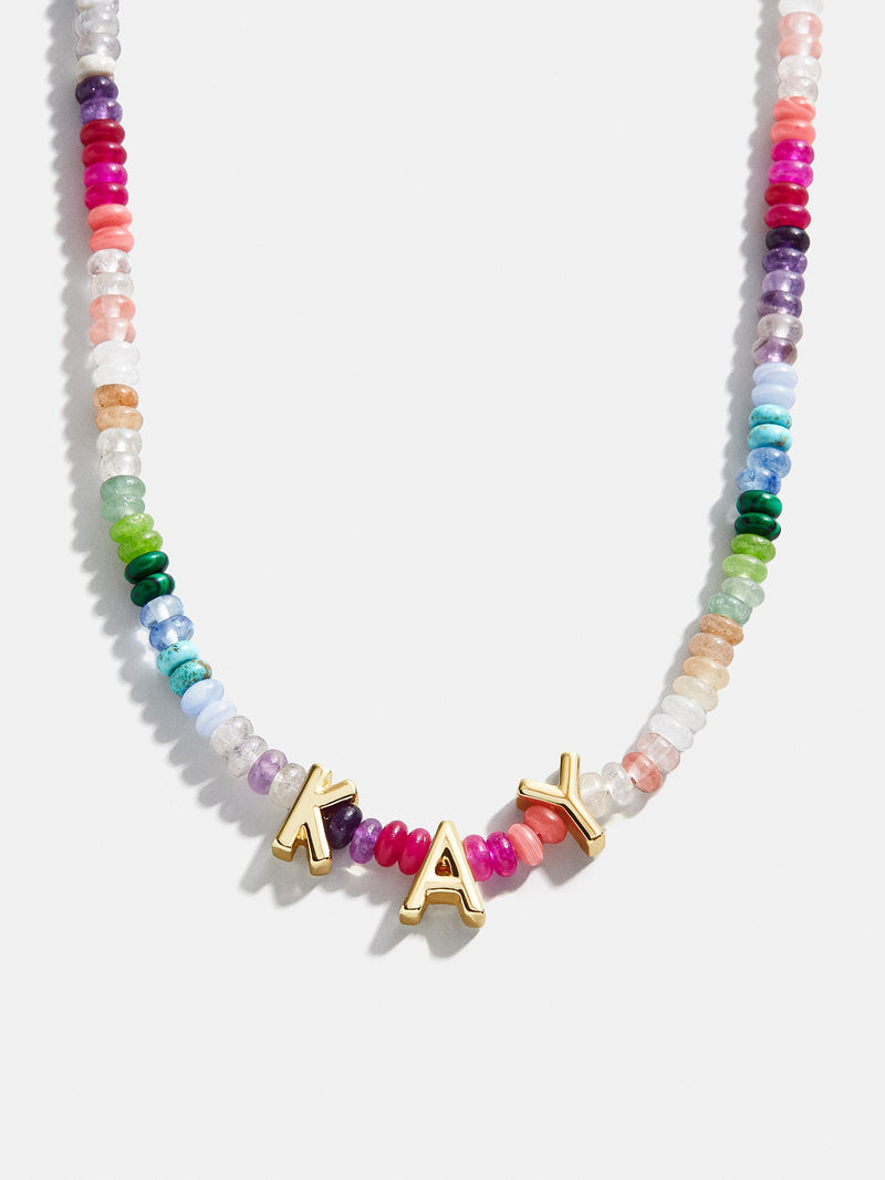 Semi-Precious Custom Nameplate Necklace - Multi