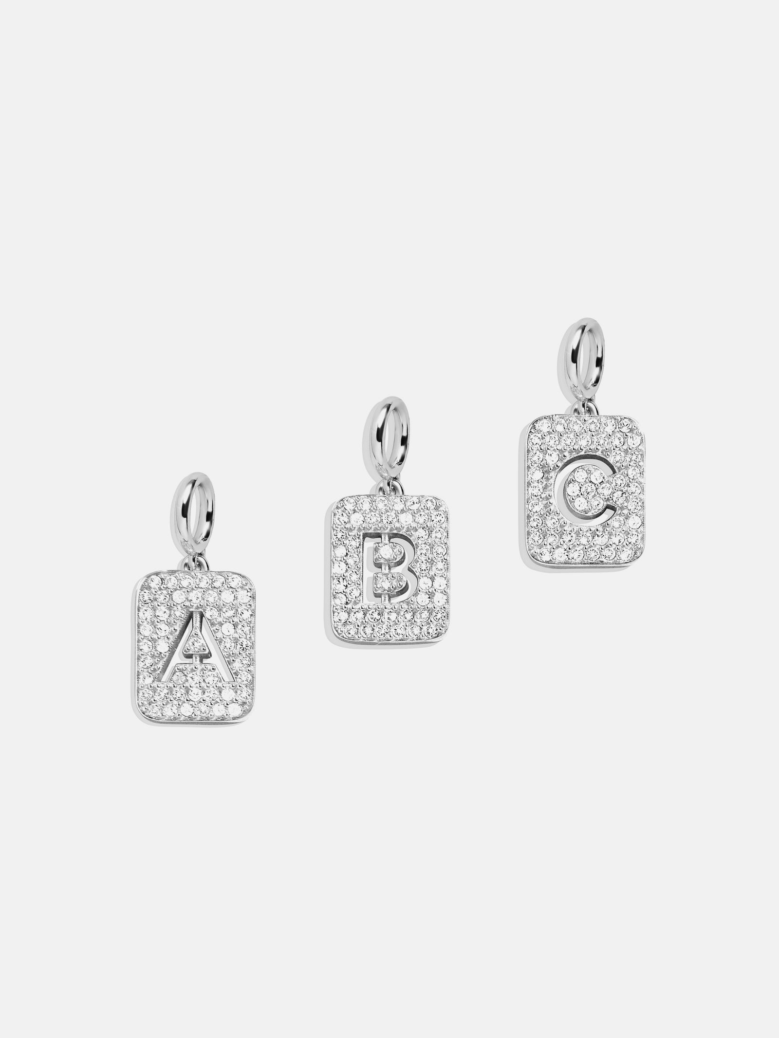 Silver Block Pave Cluster Charm - A