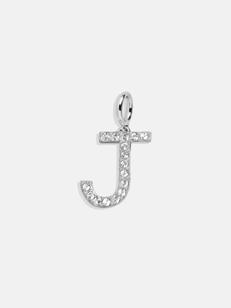 Silver Pave Initial Cluster Charm - J