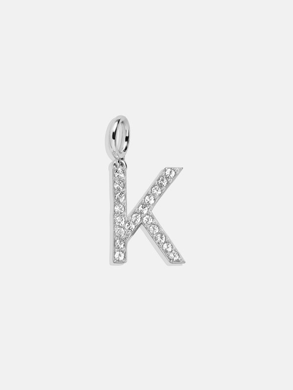 Silver Pave Initial Cluster Charm - K