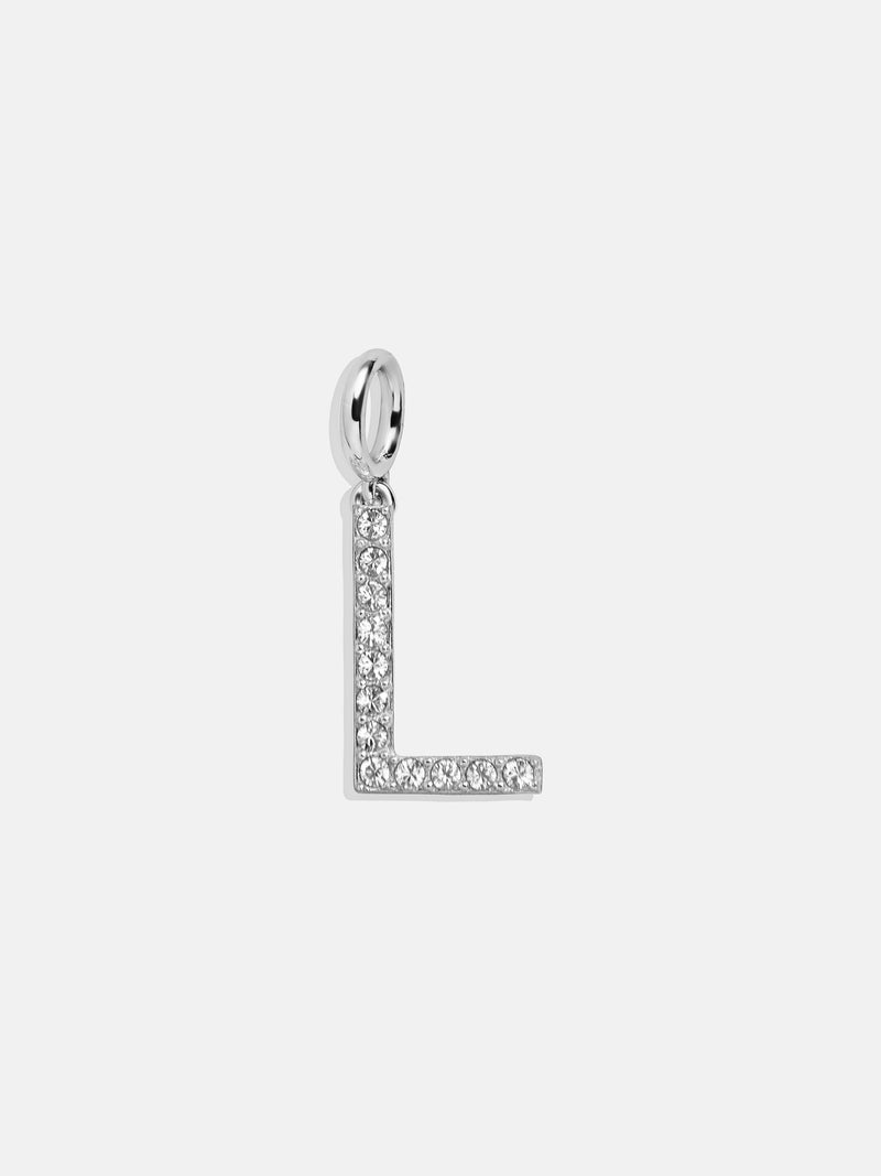 Silver Pave Initial Cluster Charm - L