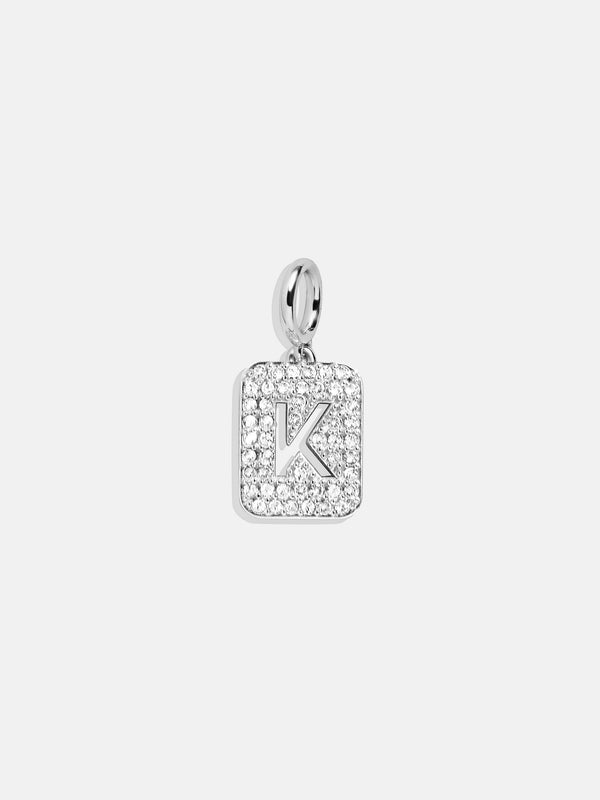 Silver Block Pave Cluster Charm - K