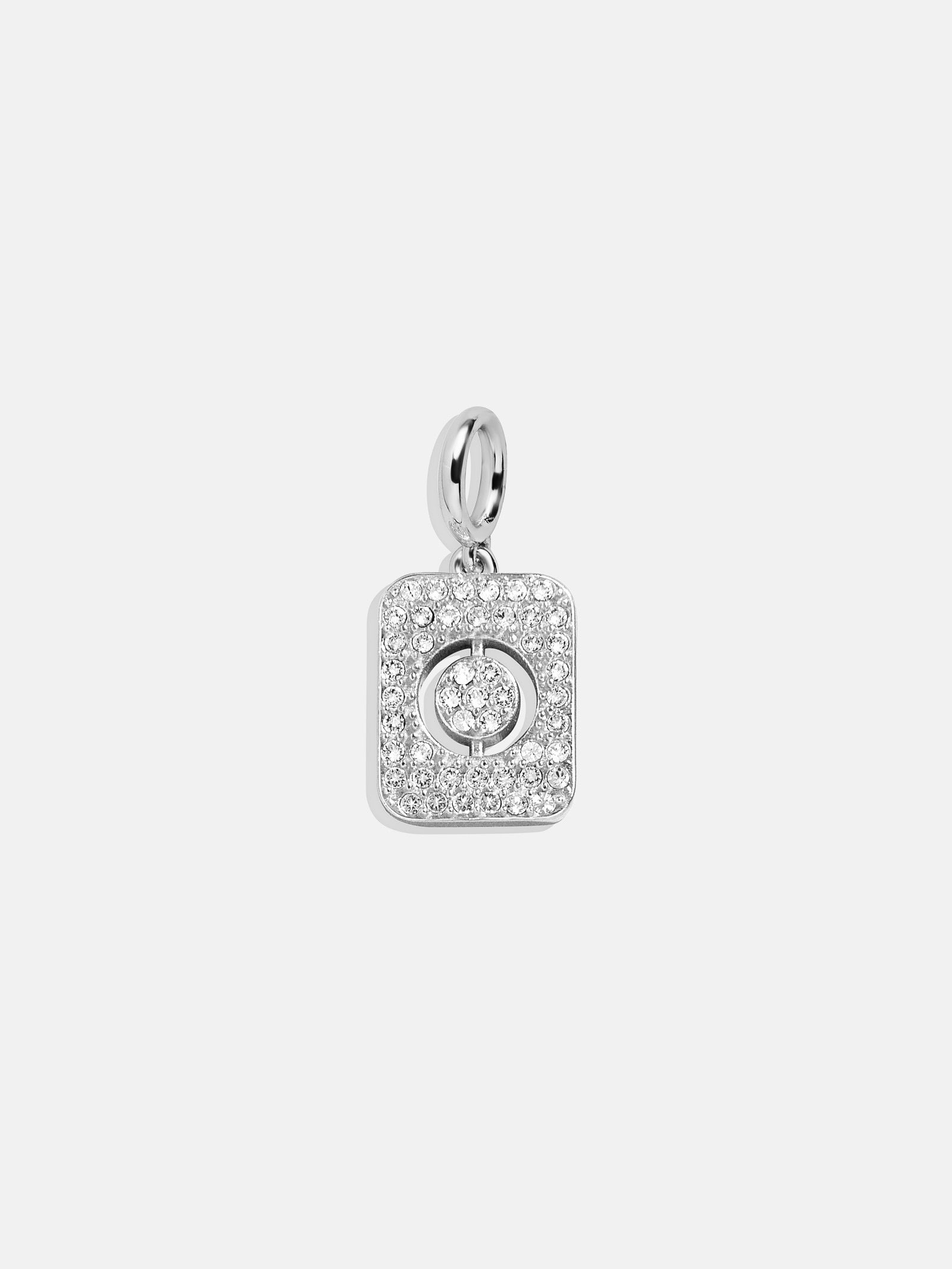 Silver Block Pave Cluster Charm - O