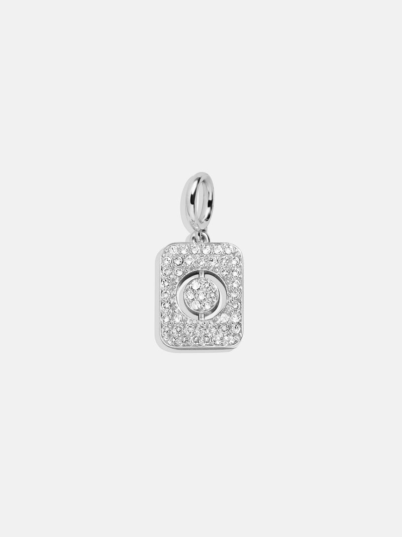 Silver Block Pave Cluster Charm - O