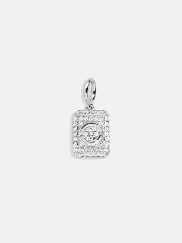 Silver Block Pave Cluster Charm - Q