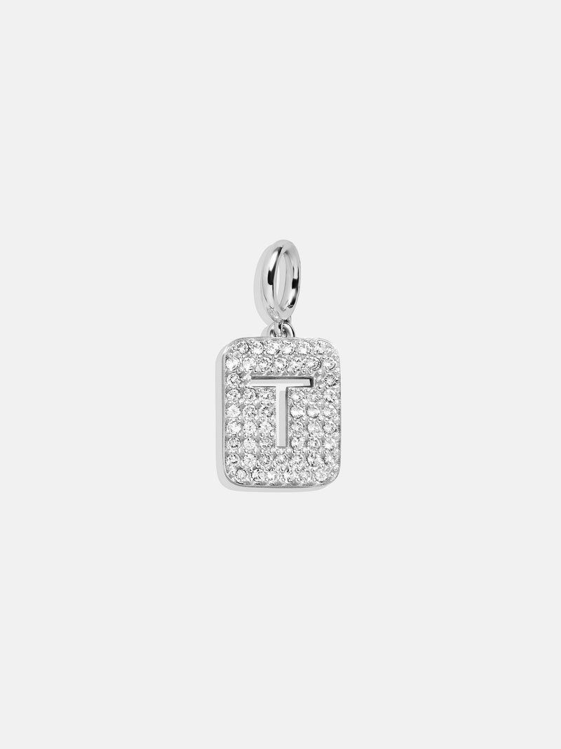 Silver Block Pave Cluster Charm - T