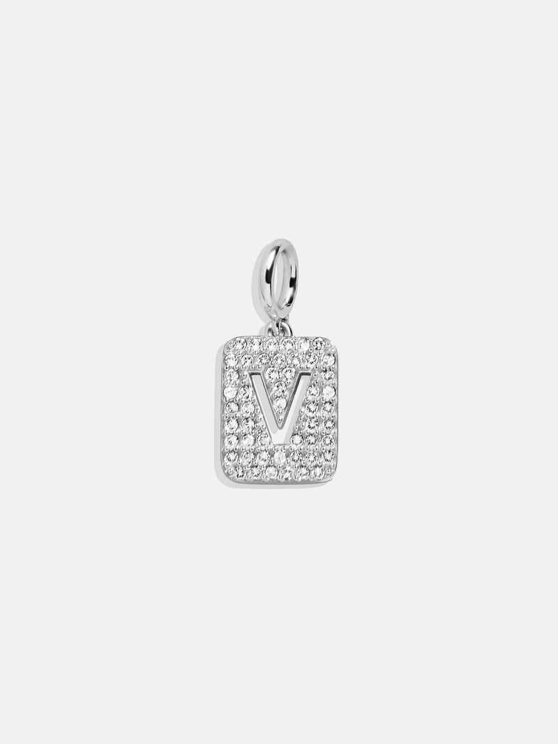 Silver Block Pave Cluster Charm - V