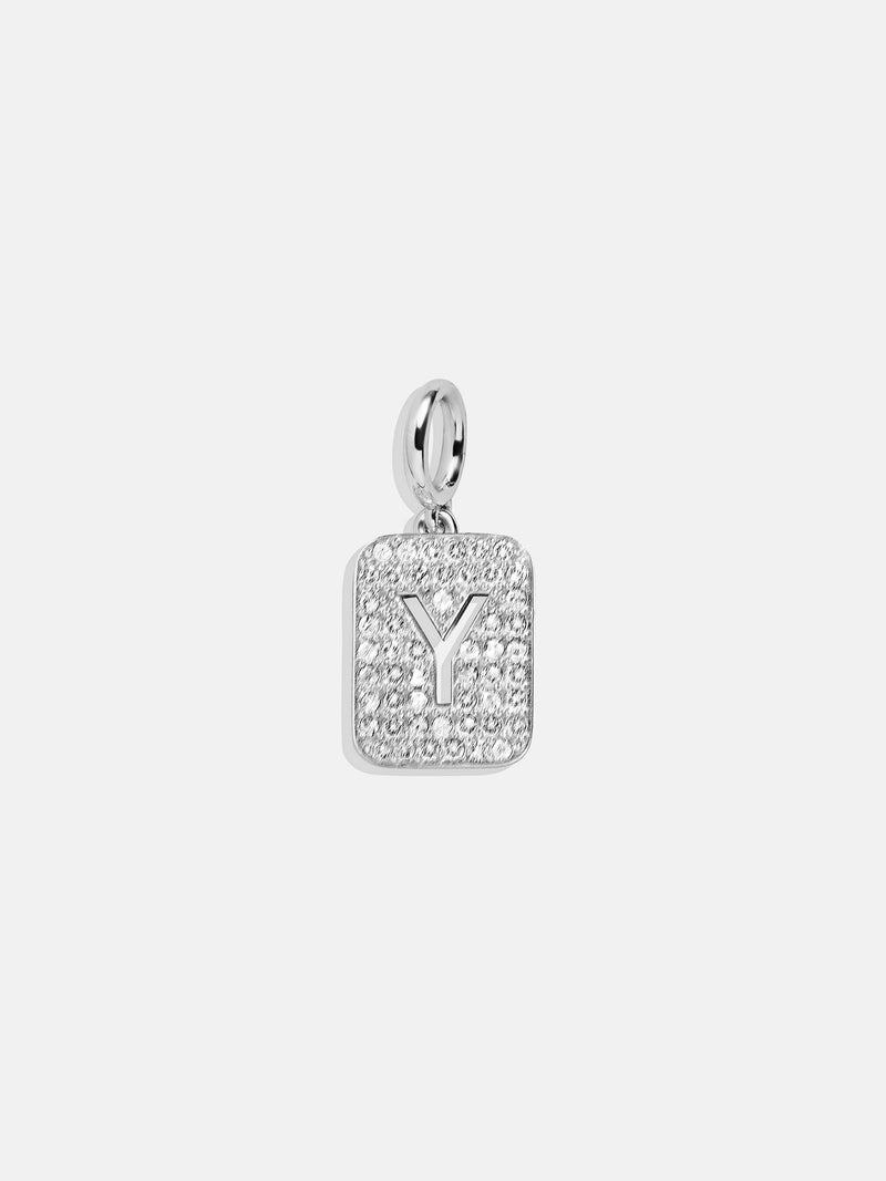 Silver Block Pave Cluster Charm - Y