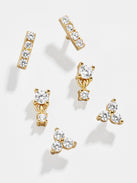 Lottie 18K Gold Earring Set - Gold/Pavé