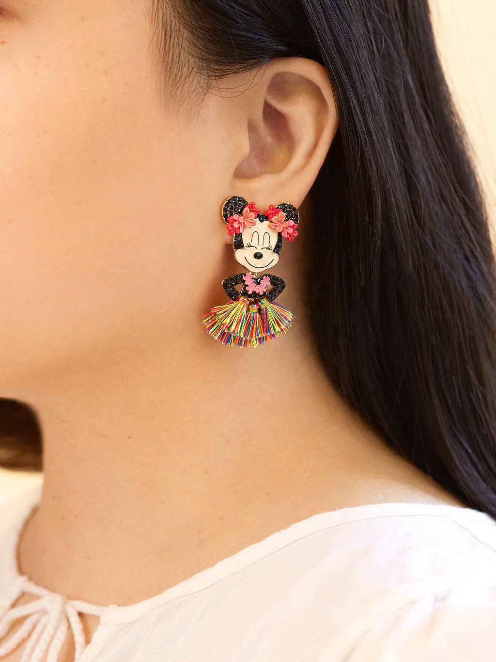 Mickey Mouse Disney Crystal Fringe Ghost Earrings - Pavé