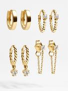 Luna 18K Gold Earring Set - Gold/Pavé